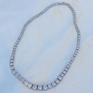 Antique Italian white gold and CZ necklace